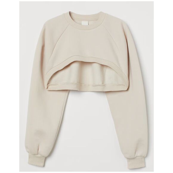 H&M Crop Top Cream Beige Round Neck Sweatshirt - Picture 1 of 4